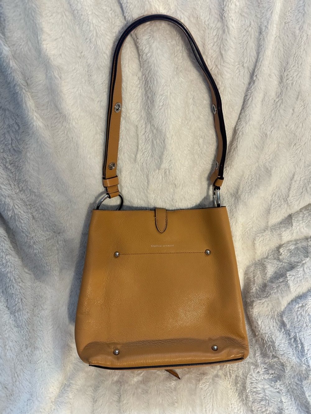 Rebecca Minkoff Tan Leather Shoulder Bag with Black-Trim Strap